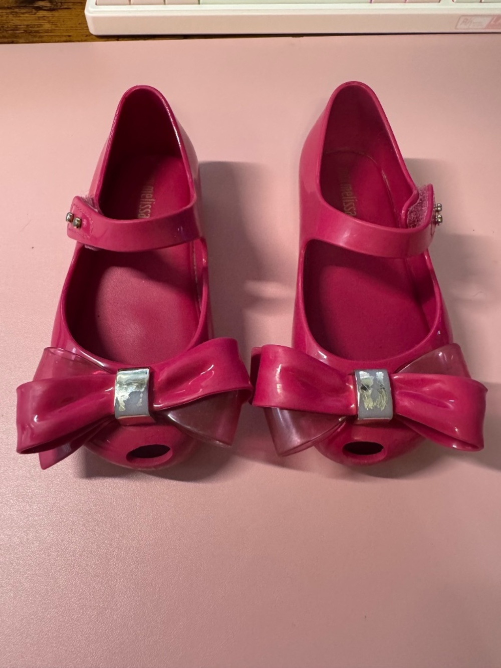 Mini Melissa Hot Pink Peep Toe Bow Flats Toddler Size 9